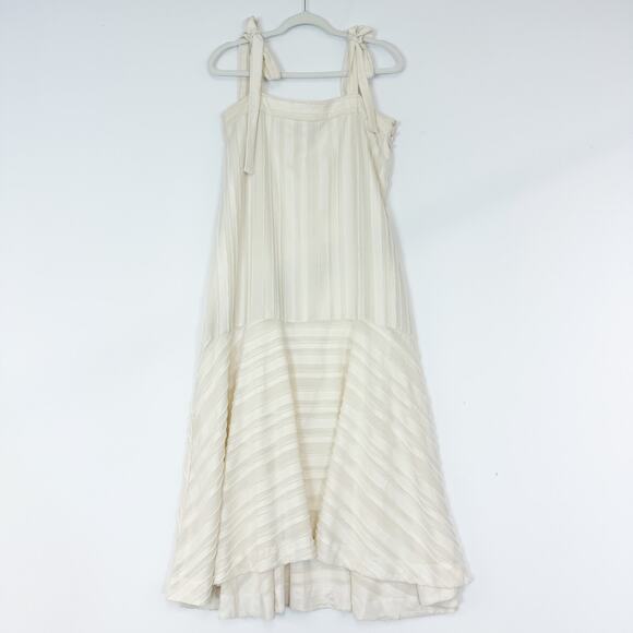 En Saison Laurent Midi Dress Cream Textured High Low Sleeveless Women's Large - Picture 2 of 16
